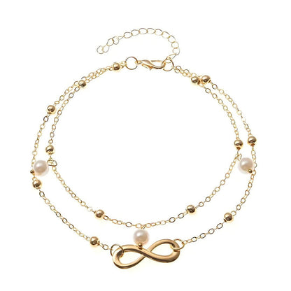 Infinity Pearl Charm Anklet Set - Diane Jewelry