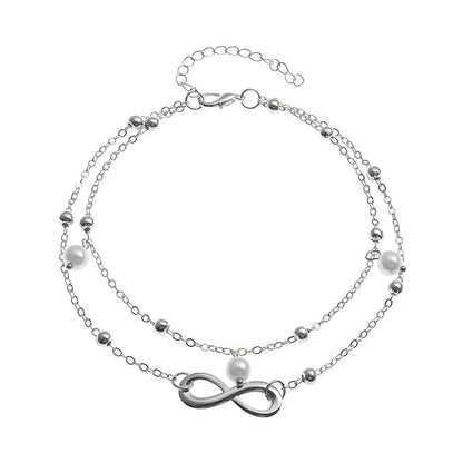 Infinity Pearl Charm Anklet Set - Diane Jewelry