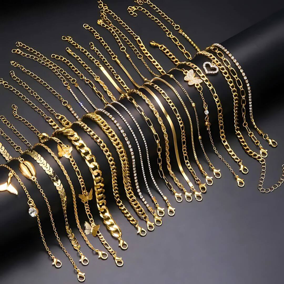 Gold Chain Anklet Set Pack - Diane Jewelry