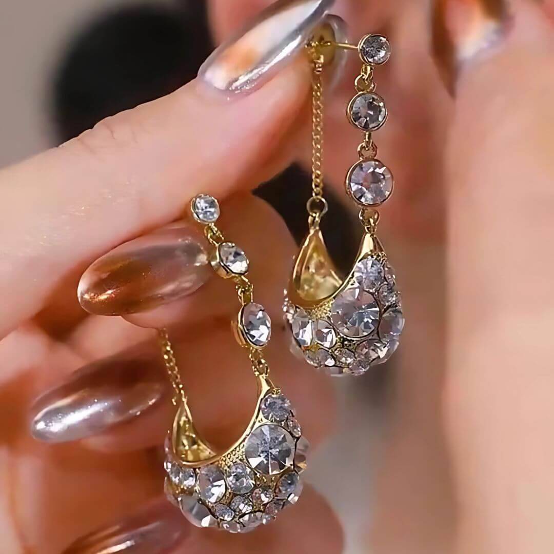 Gold Crystal Teardrop Dangle Earrings - Diane Jewelry