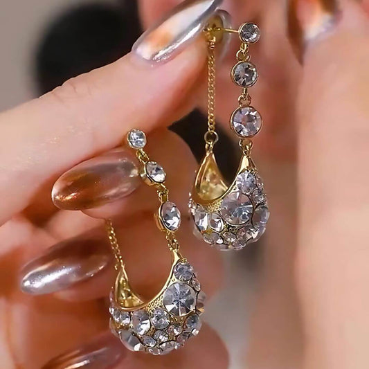 Gold Crystal Teardrop Dangle Earrings - Diane Jewelry