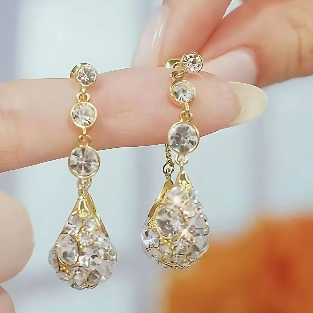 Gold Crystal Teardrop Dangle Earrings - Diane Jewelry