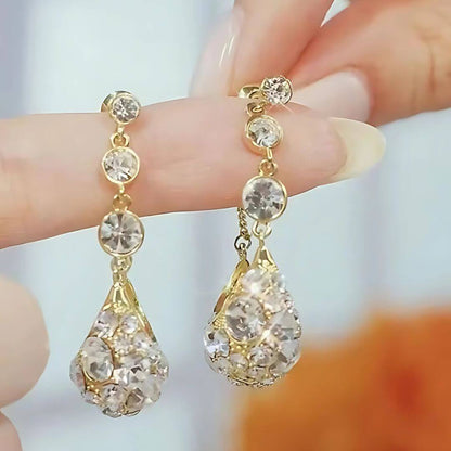 Gold Crystal Teardrop Dangle Earrings - Diane Jewelry