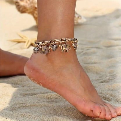Elephant Heart Charm Link Anklet - Diane Jewelry