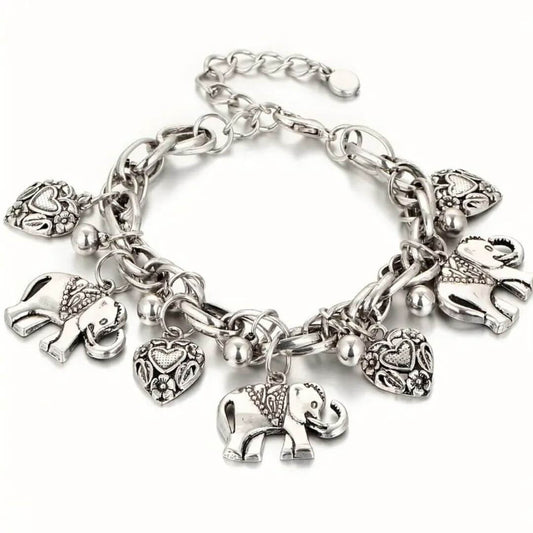 Elephant Heart Charm Link Anklet - Diane Jewelry