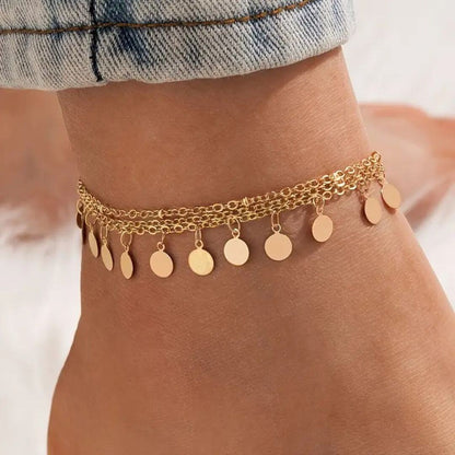 Gold Coin Dangle Chain Anklet - Diane Jewelry