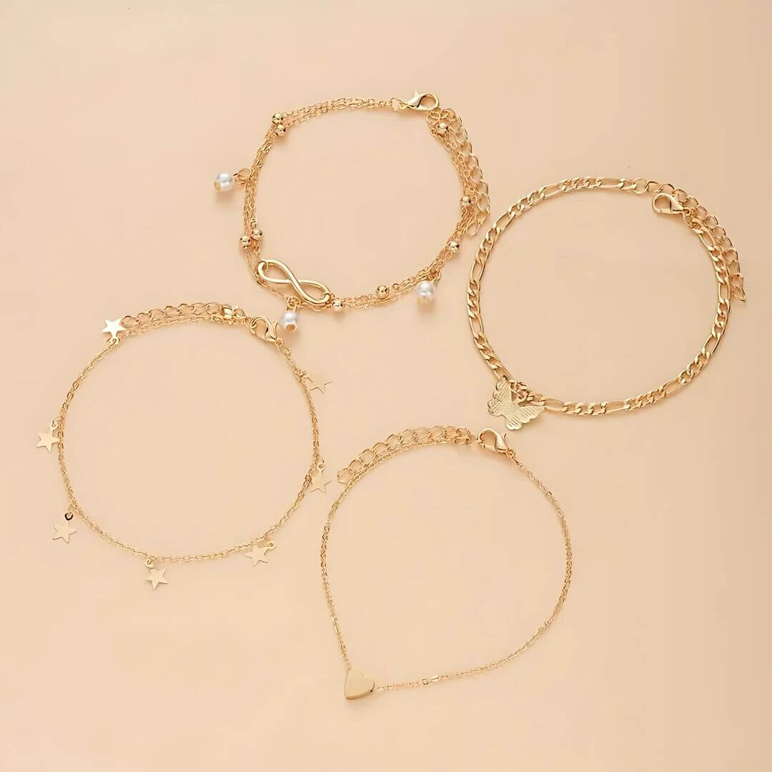 Gold Charm Layered Anklet Set - Diane Jewelry