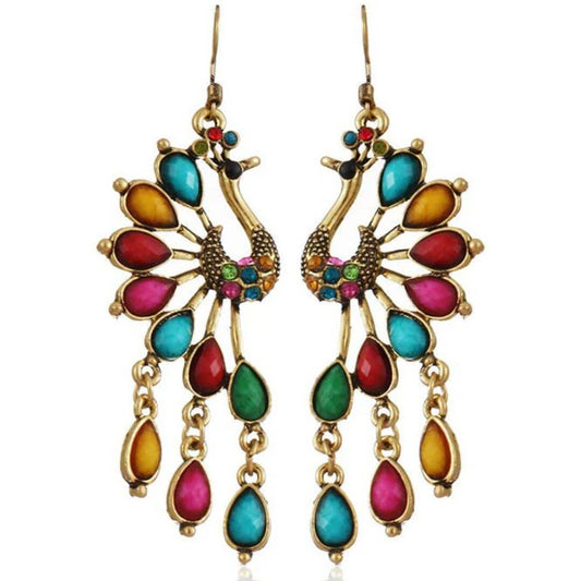 Colorful Peacock Boho Dangle Earrings - Diane Jewelry