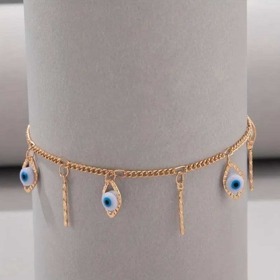 Gold Evil Eye Charm Anklet - Diane Jewelry