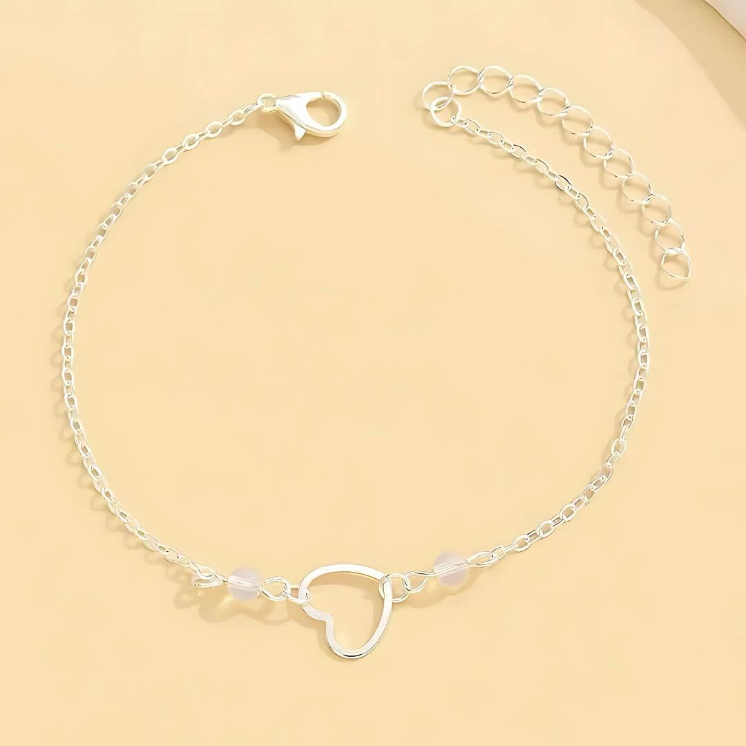 Silver Heart Charm Chain Anklet - Diane Jewelry