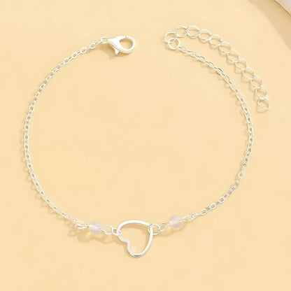 Silver Heart Charm Chain Anklet - Diane Jewelry