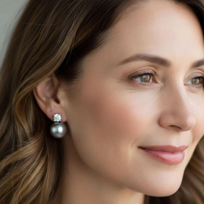 Gray Pearl Stud Drop Earrings Emma & Noah Jewelry