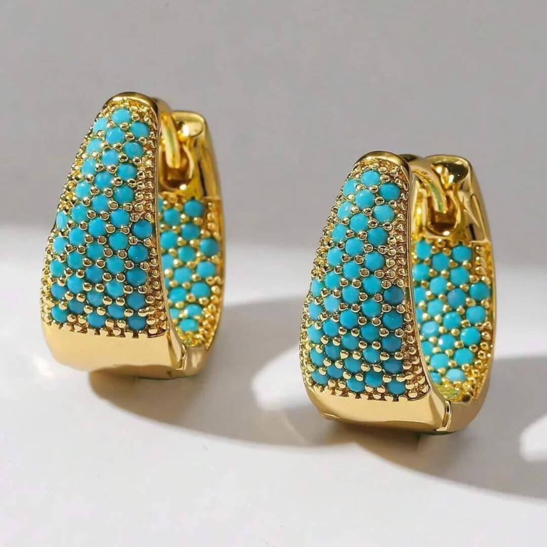 Gold Turquoise Chunky Hoop Earrings - Diane Jewelry