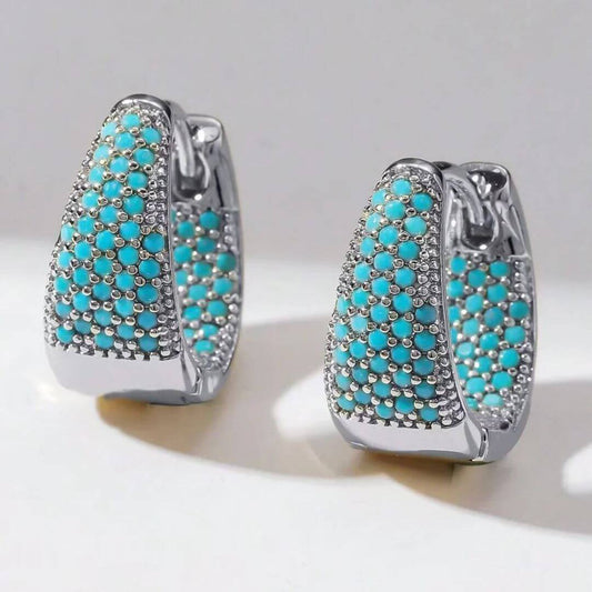 Gold Turquoise Chunky Hoop Earrings - Diane Jewelry