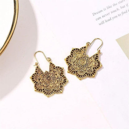 Gold Mandala Boho Dangle Earrings - Diane Jewelry
