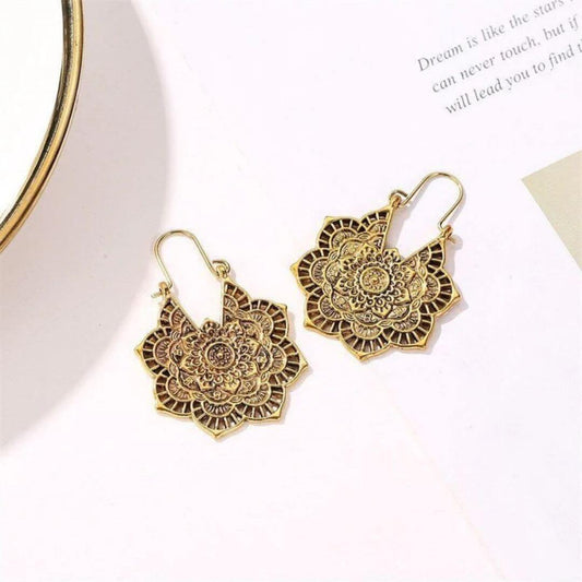 Gold Mandala Boho Dangle Earrings - Diane Jewelry