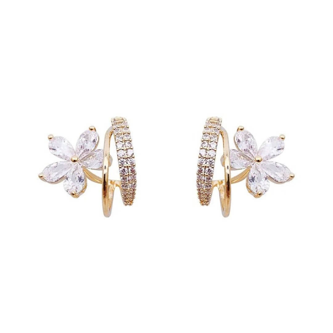 Crystal Flower Gold Hoop Earrings - Diane Jewelry