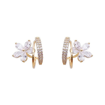 Crystal Flower Gold Hoop Earrings - Diane Jewelry