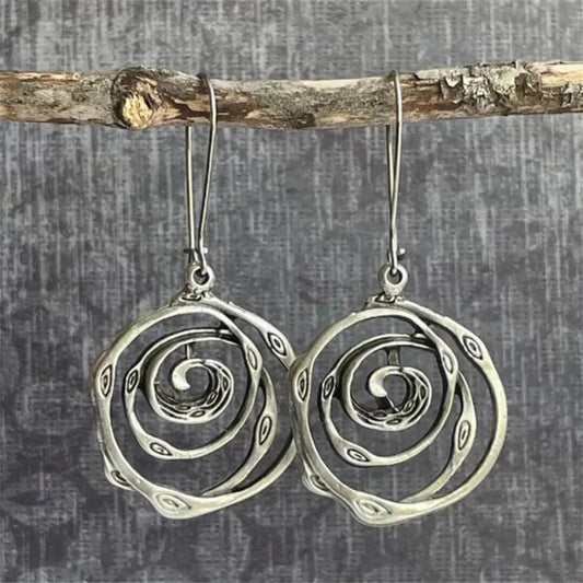 Boho Spiral Silver Dangle Earrings - Diane Jewelry