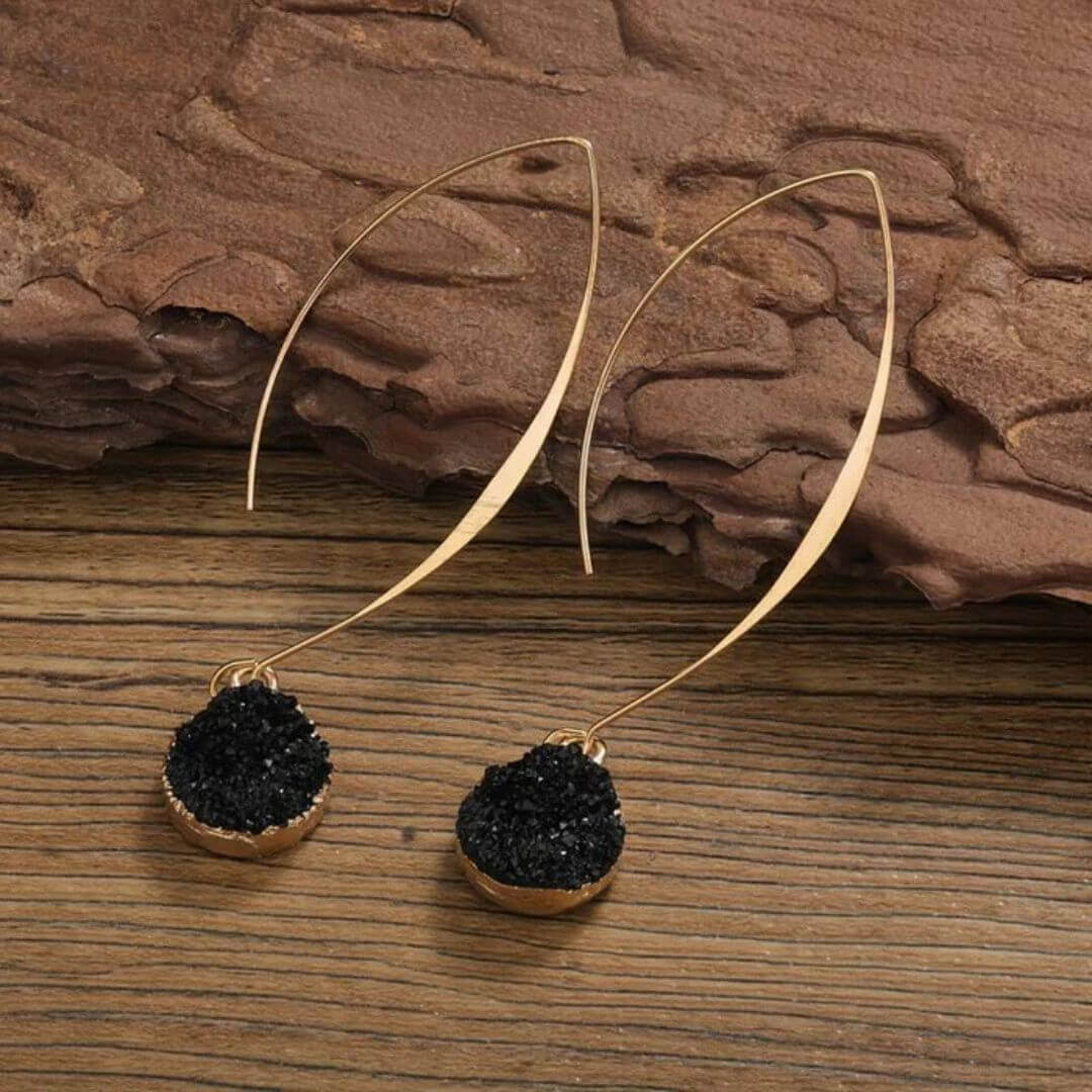 Gold Black Geode Dangle Earrings - Diane Jewelry