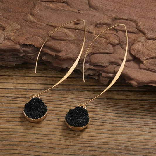 Gold Black Geode Dangle Earrings - Diane Jewelry
