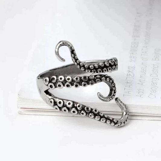 Silver Octopus Tentacle Adjustable Ring - Diane Jewelry