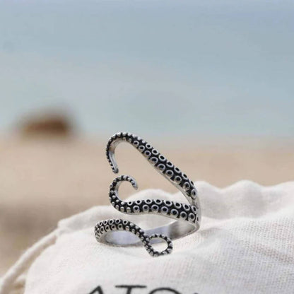Silver Octopus Tentacle Adjustable Ring - Diane Jewelry