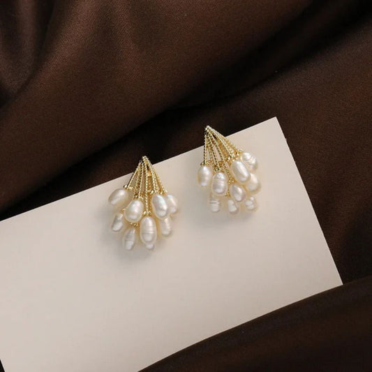Gold Cluster Baroque Pearl Earrings - Diane Jewelry