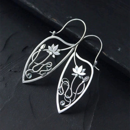 Silver Lotus Flower Dangle Earrings - Diane Jewelry