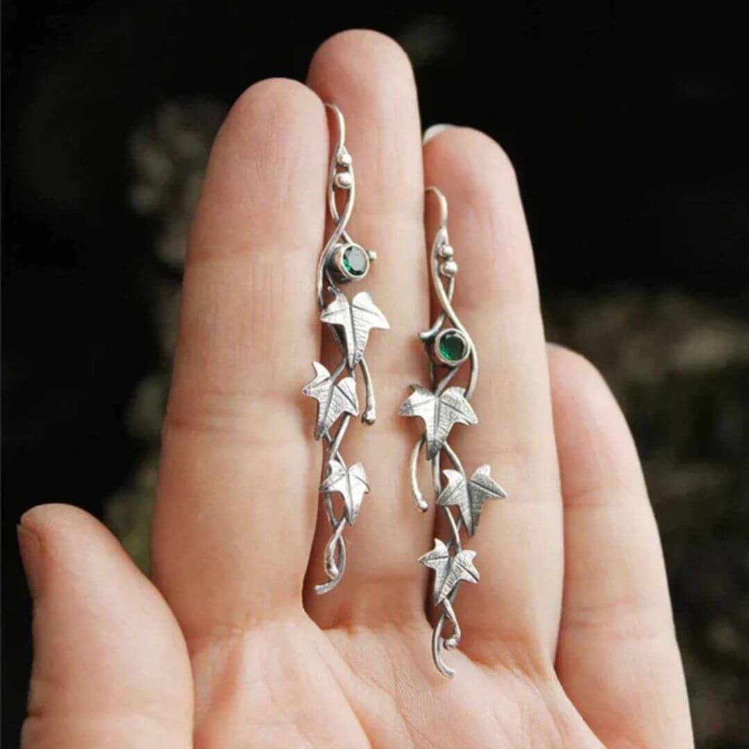 Silver Ivy Leaf Gem Earrings - Diane Jewelry
