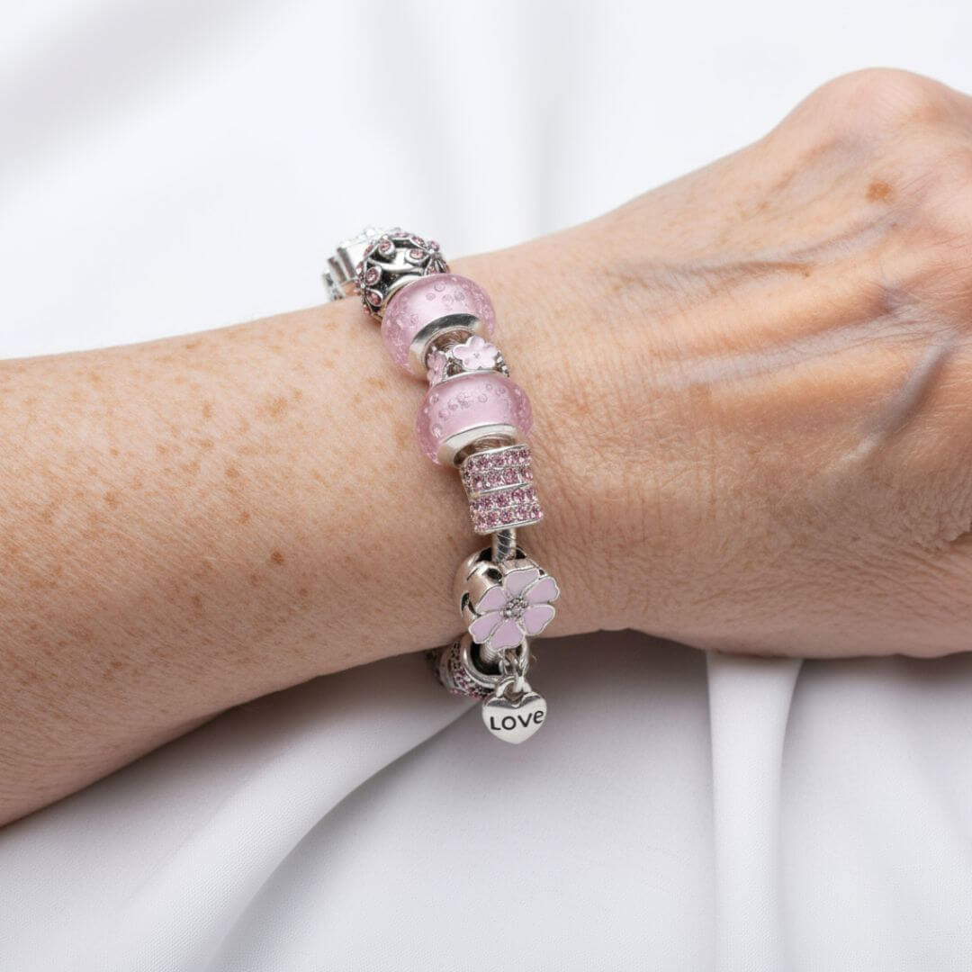 Pink Flower Love Charm Bracelet Emma & Noah Jewelry