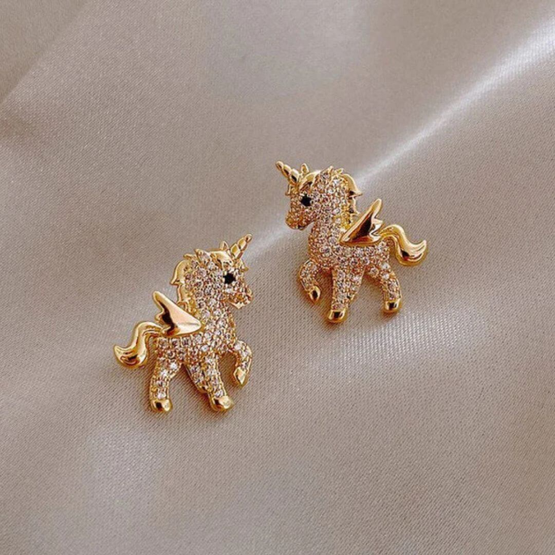 Gold Crystal Unicorn Stud Earrings - Diane Jewelry