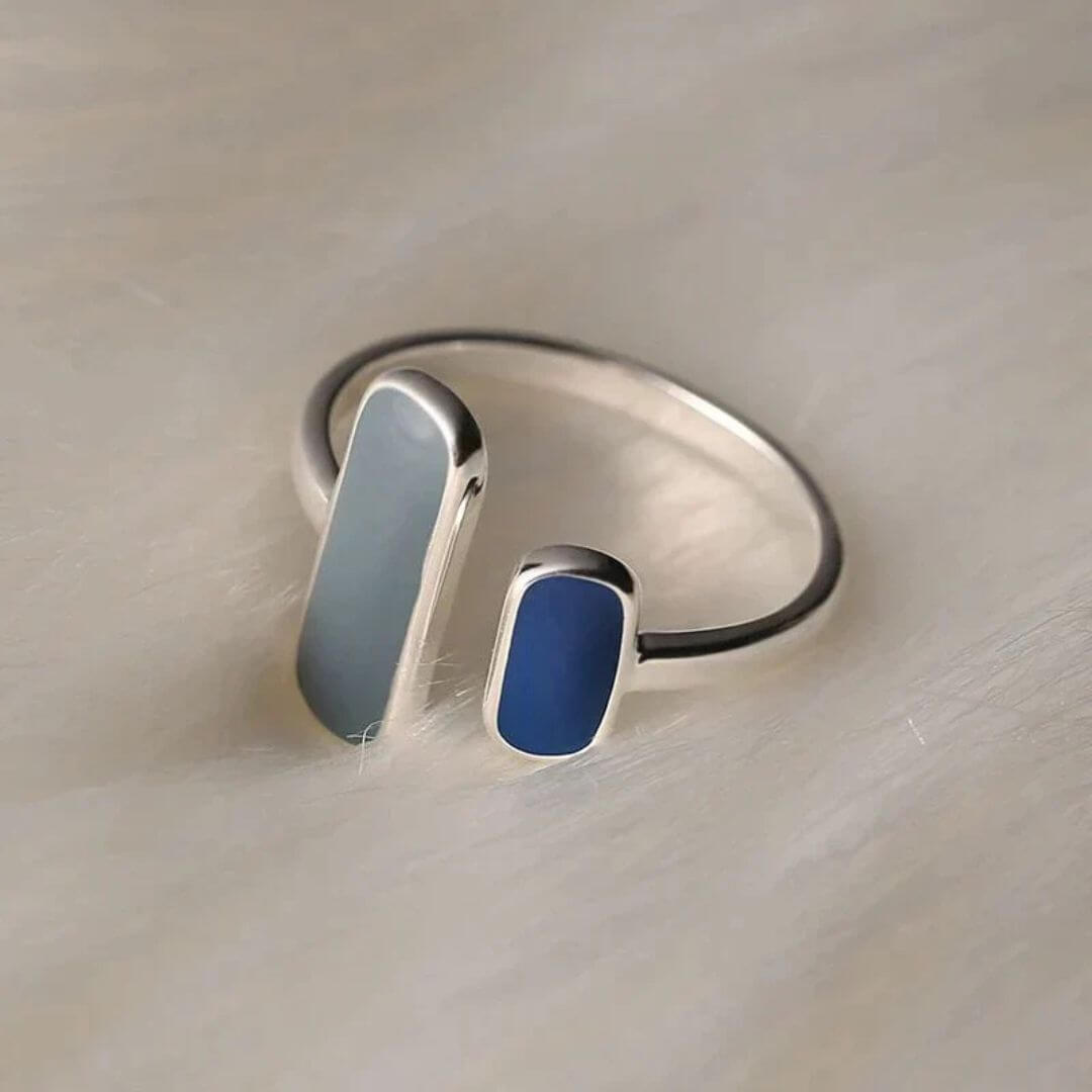 Silver Minimalist Blue Open Ring - Diane Jewelry