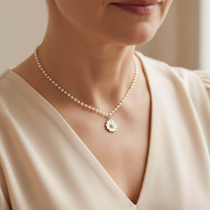 Dainty Pearl Daisy Pendant Necklace Emma & Noah Jewelry
