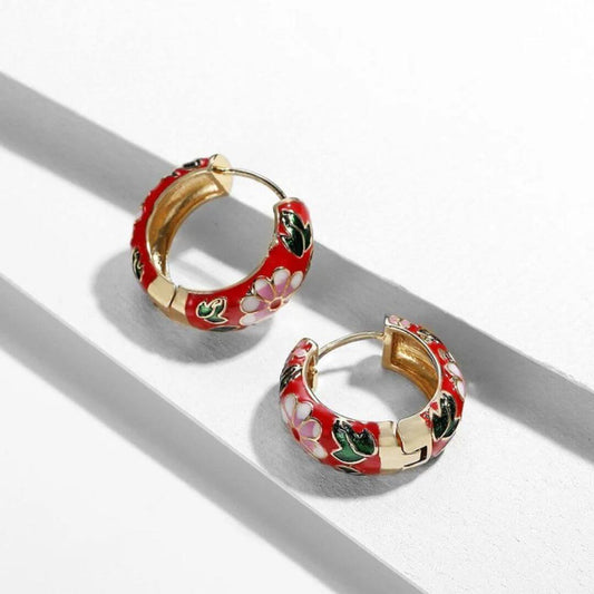 Colorful Floral Enamel Hoop Earrings - Diane Jewelry