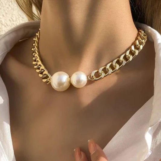 Chunky Gold Pearl Chain Necklace - Diane Jewelry