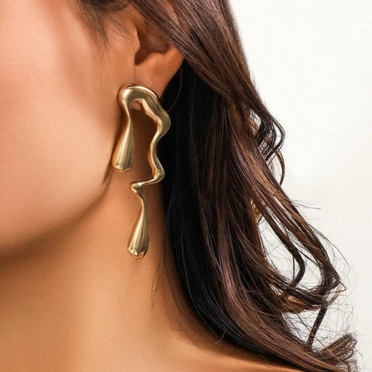 Gold Abstract Melted Statement Earrings - Diane Jewelry