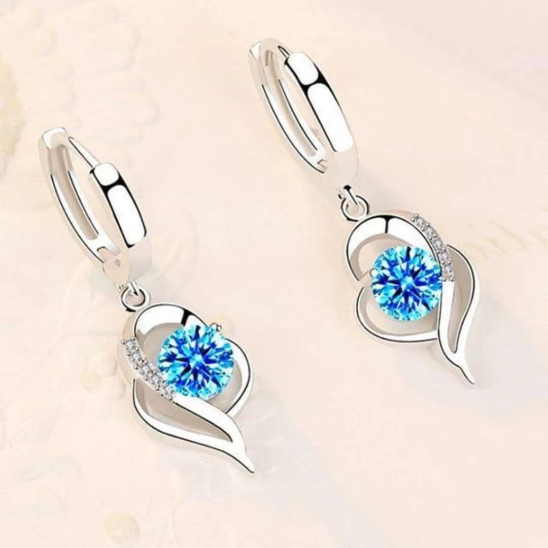 Silver Leaf Crystal Drop Earrings - Diane Jewelry