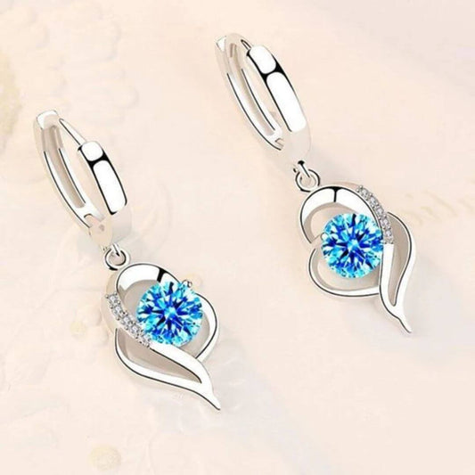 Silver Leaf Crystal Drop Earrings - Diane Jewelry