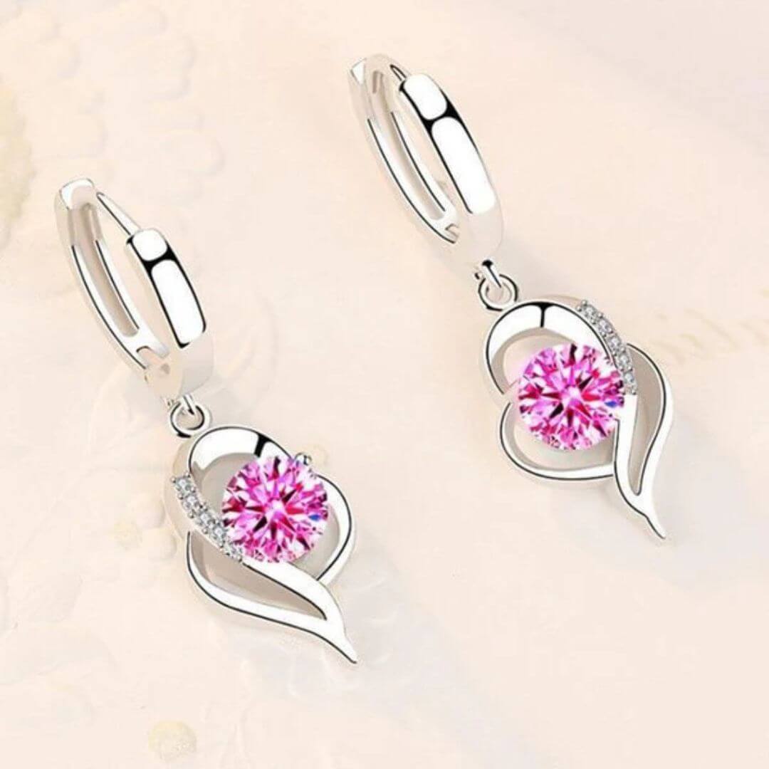 Silver Leaf Crystal Drop Earrings - Diane Jewelry