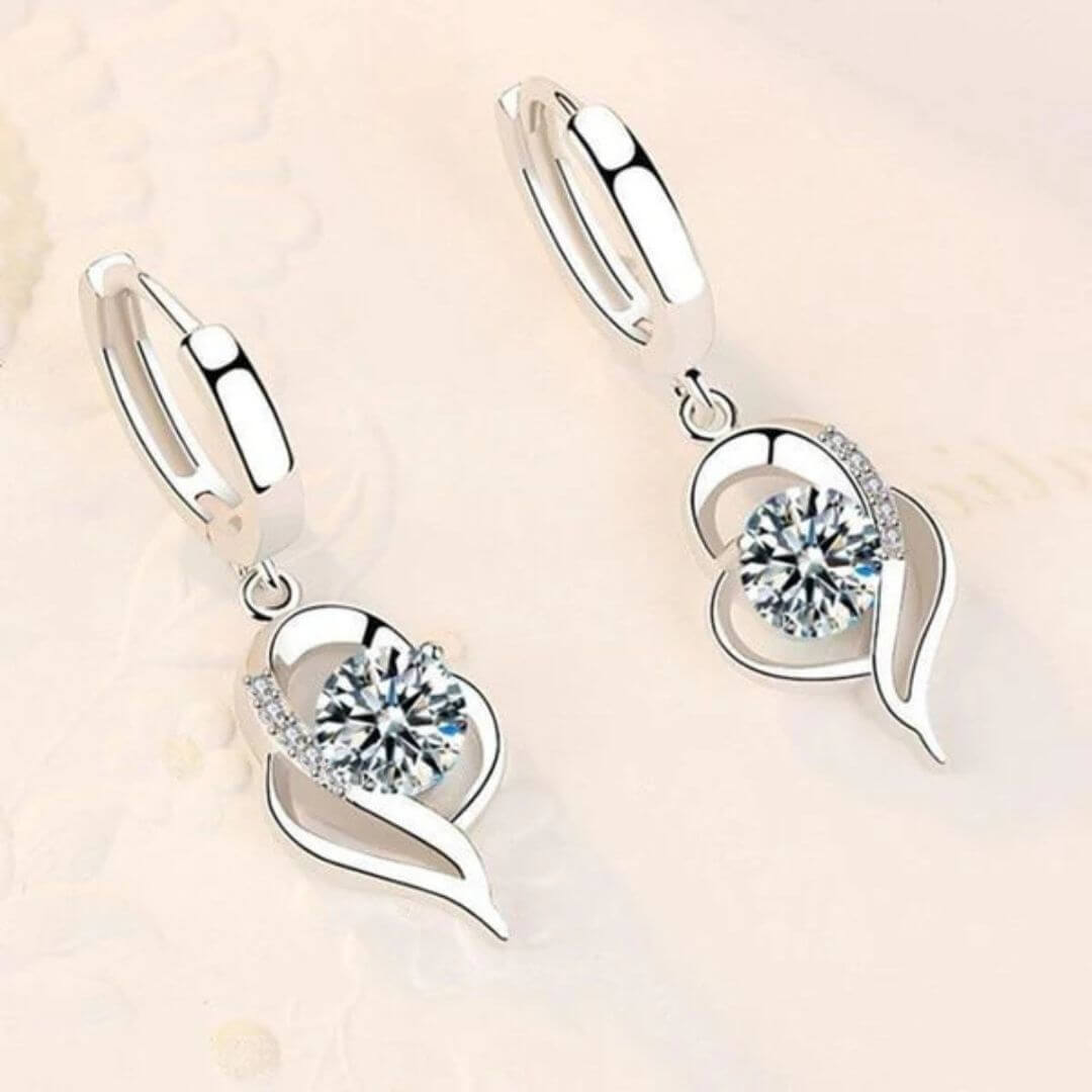 Silver Leaf Crystal Drop Earrings - Diane Jewelry
