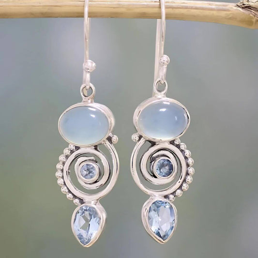 Bohemian Blue Gemstone Drop Earrings - Diane Jewelry