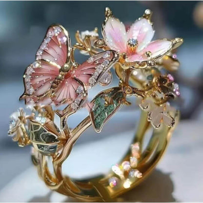 Butterfly Flower Enamel Gold Ring Emma & Noah Jewelry