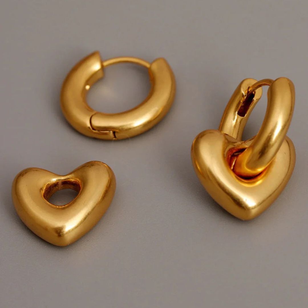 Chunky Gold Heart Hoop Earrings - Diane Jewelry