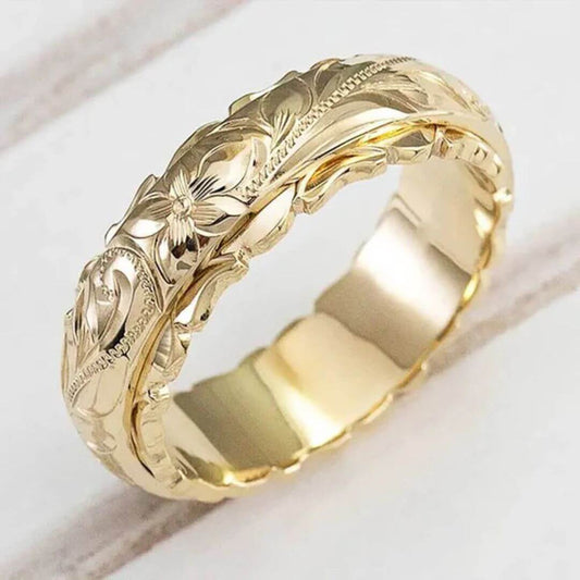 Gold Floral Engraved Band Ring Diane Jewelry