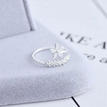 Adjustable Silver Floral Open Ring - Diane Jewelry