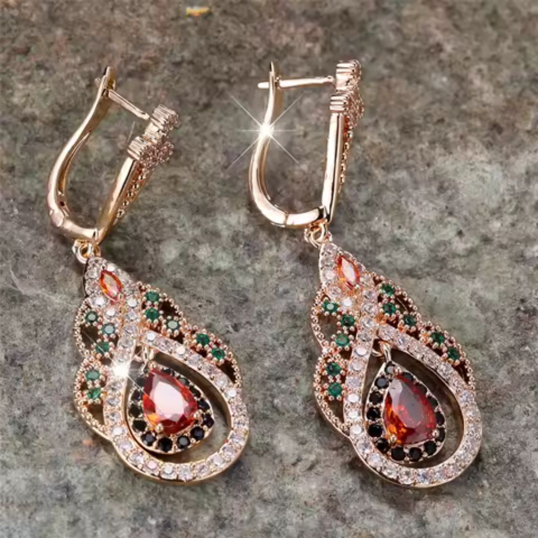 Teardrop Red Green Dangle Earrings - Diane Jewelry