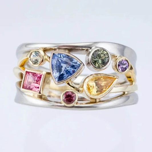 Multicolor Gemstone Mixed Metal Ring - Diane Jewelry