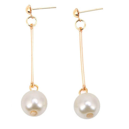 Gold Pearl Long Drop Earrings - Diane Jewelry