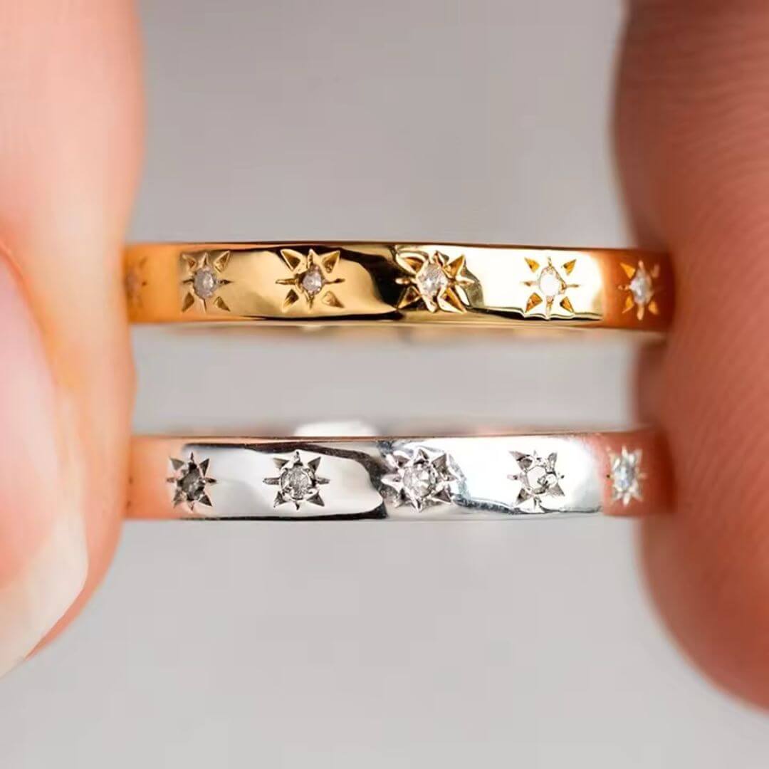 Gold Star Engraved Stacking Ring - Diane Jewelry